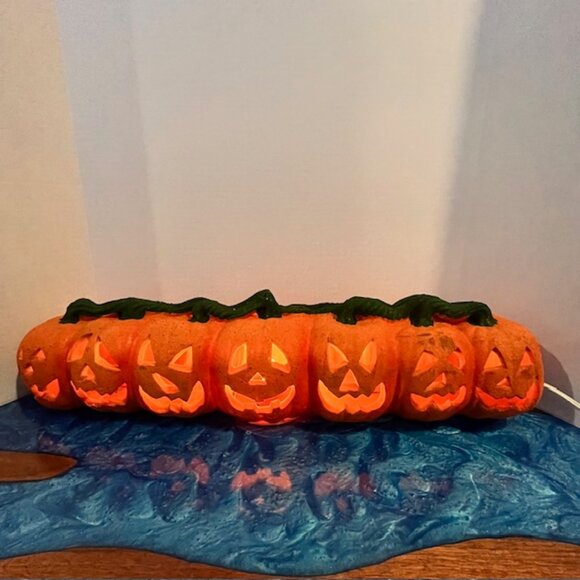 Halloween 26" Row of 7 Jack O Lantern Pumpkins Lighted Foam Blow Mold - Picture 2 of 10